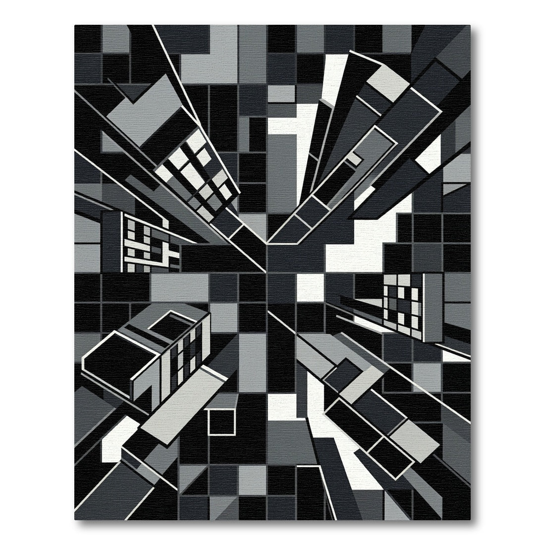Monochrome Geometric Cityscape Abstract Art Rug