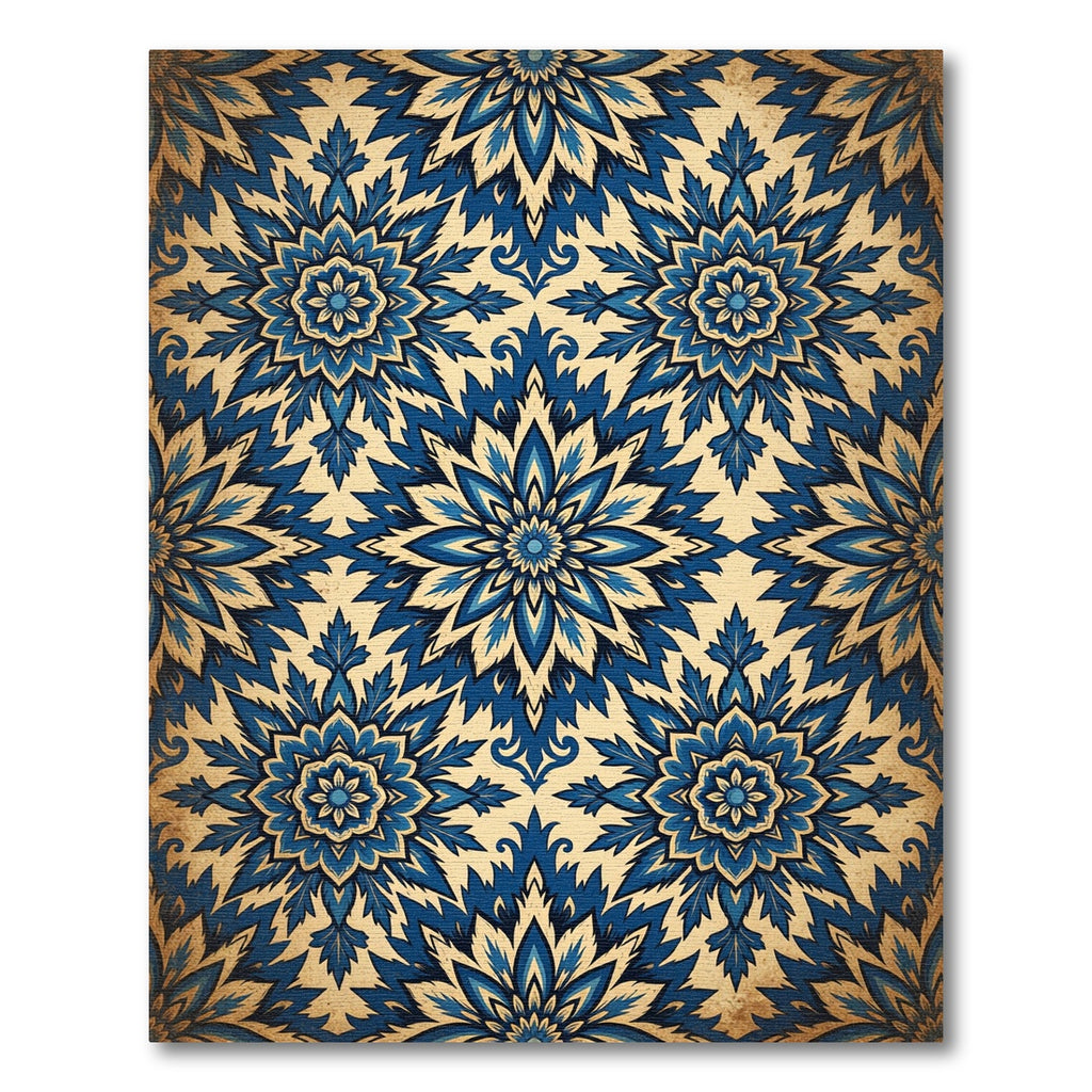 Vivid Blue Floral Starburst Medallion Rug