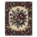 Dark Burgundy Floral Bouquet Border Rug