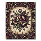 Dark Burgundy Floral Bouquet Border Rug