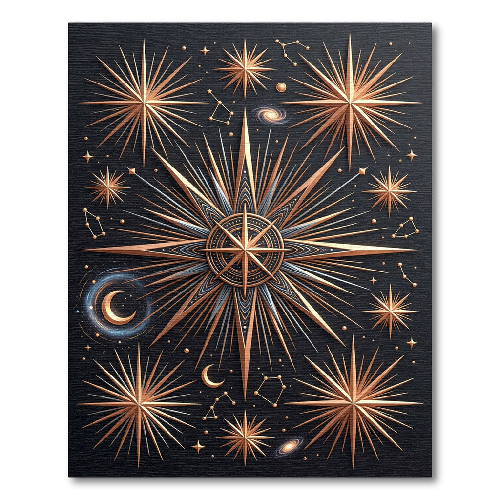Golden Celestial Star Compass Rug
