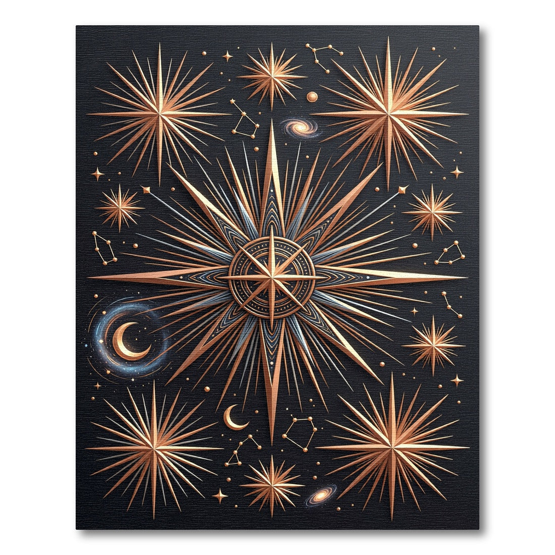 Golden Celestial Star Compass Rug