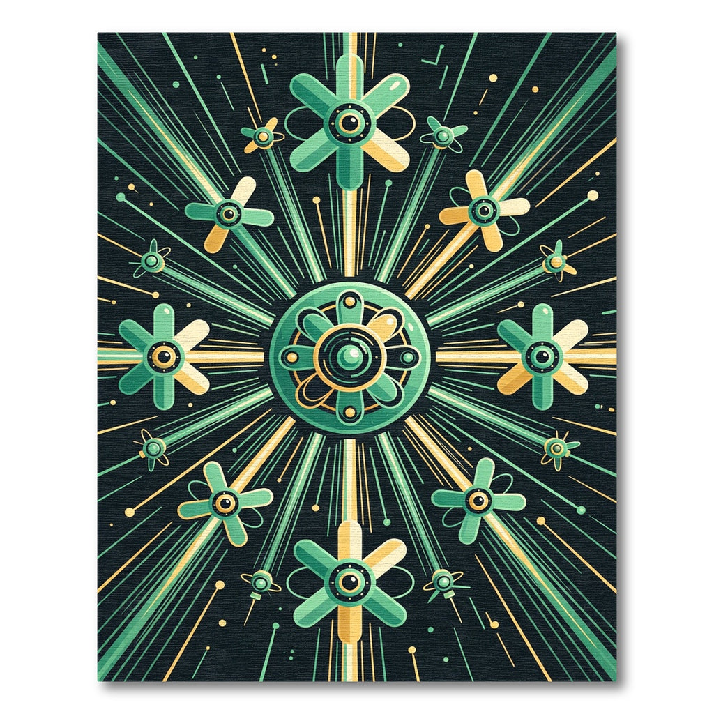 Geometric Starburst Teal Gold Medallion Rug