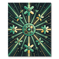 Geometric Starburst Teal Gold Medallion Rug
