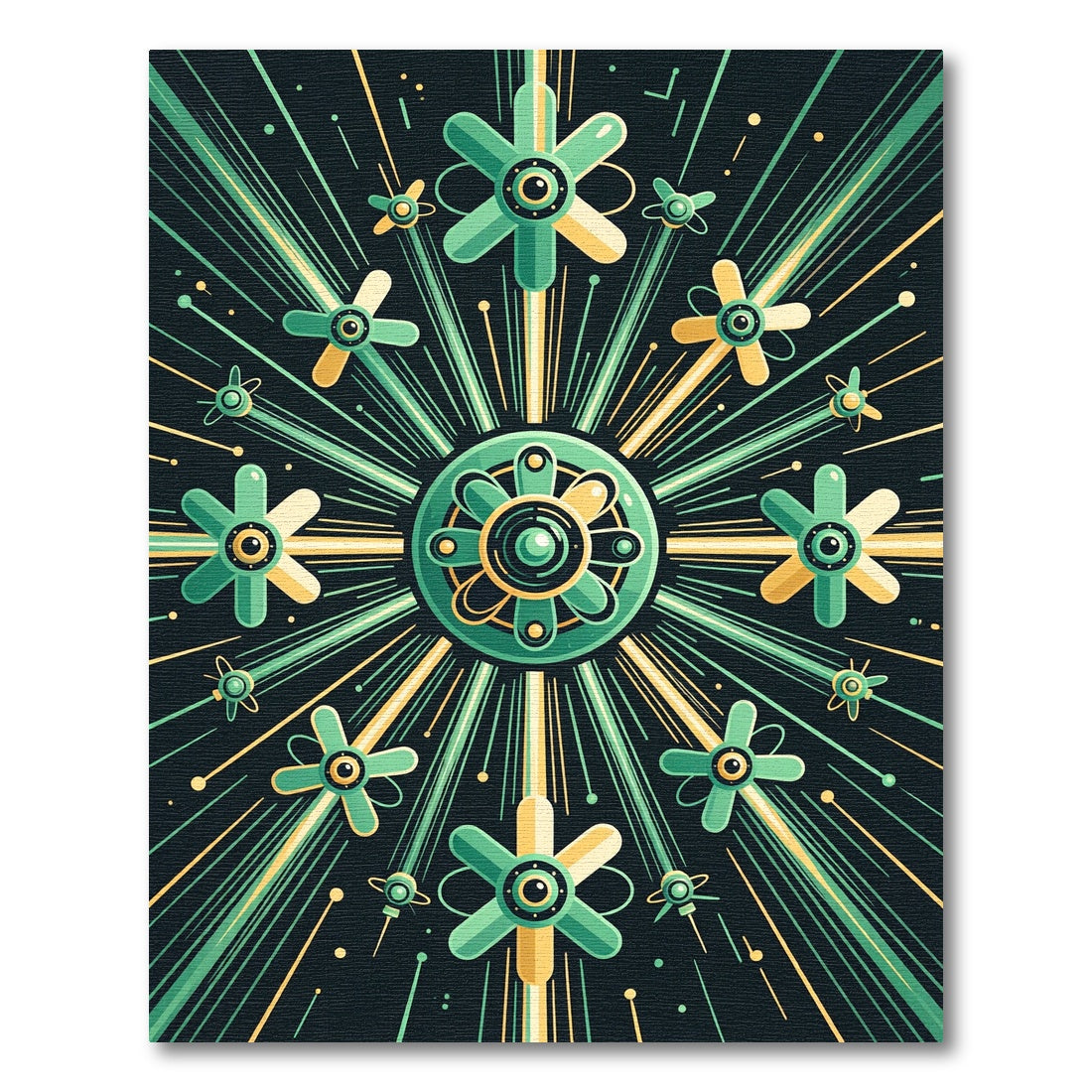 Geometric Starburst Teal Gold Medallion Rug