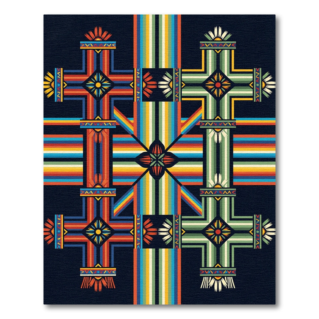 Vibrant Geometric Multicolored Radiant Cross Rug