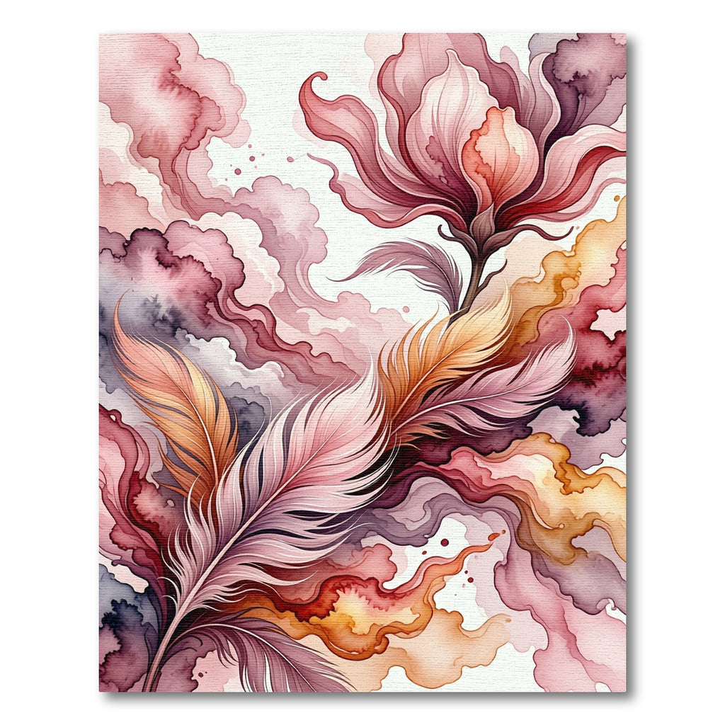 Ethereal Pink Feathers and Floral Composition Rug