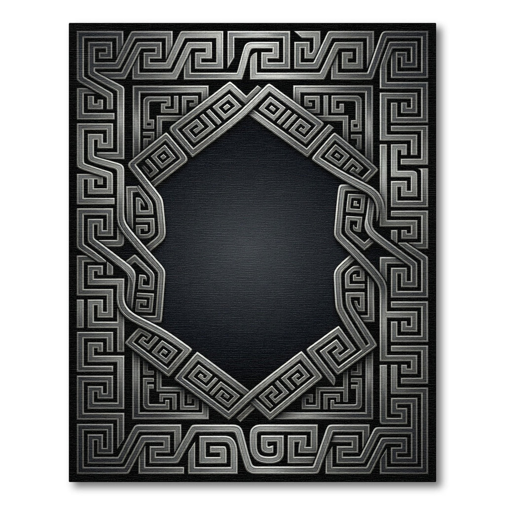 Silver Greek Key Geometric Frame Rug
