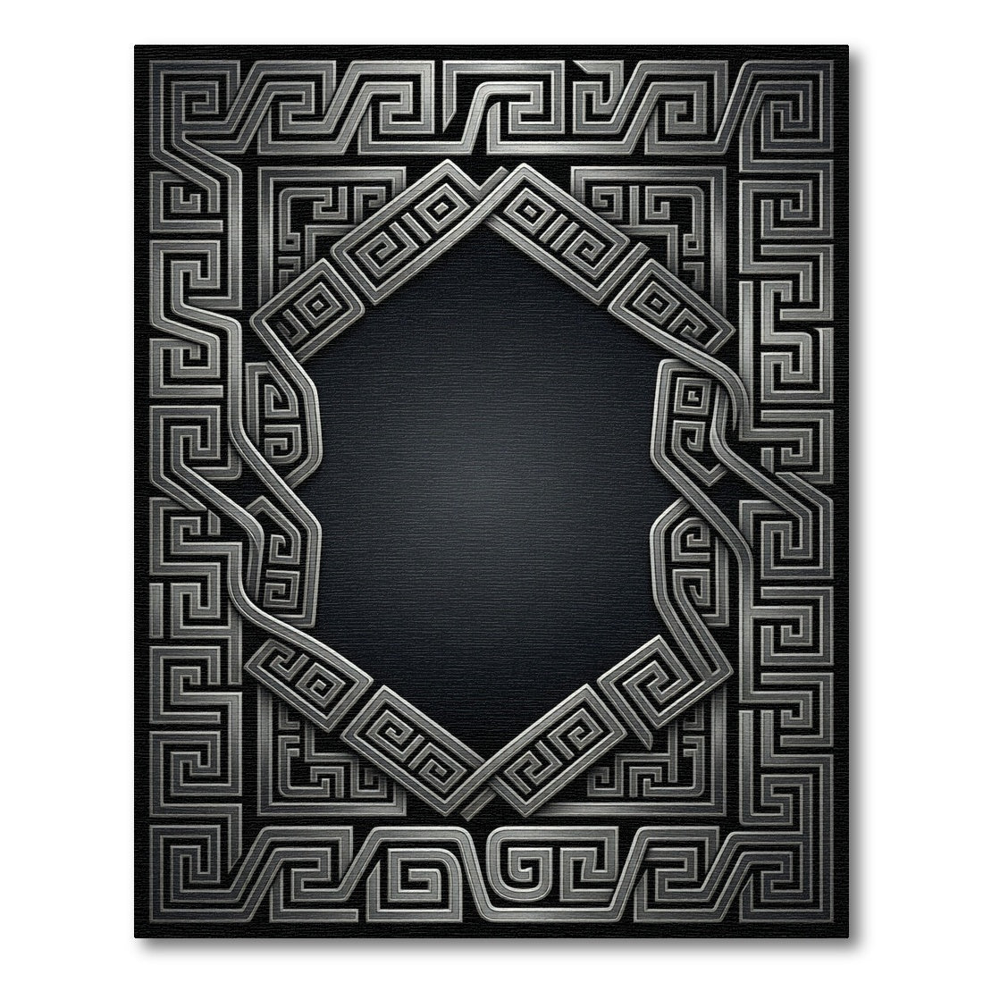 Silver Greek Key Geometric Frame Rug