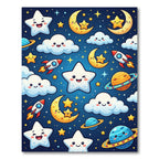 Whimsical Navy Cosmic Starry Sky Rug