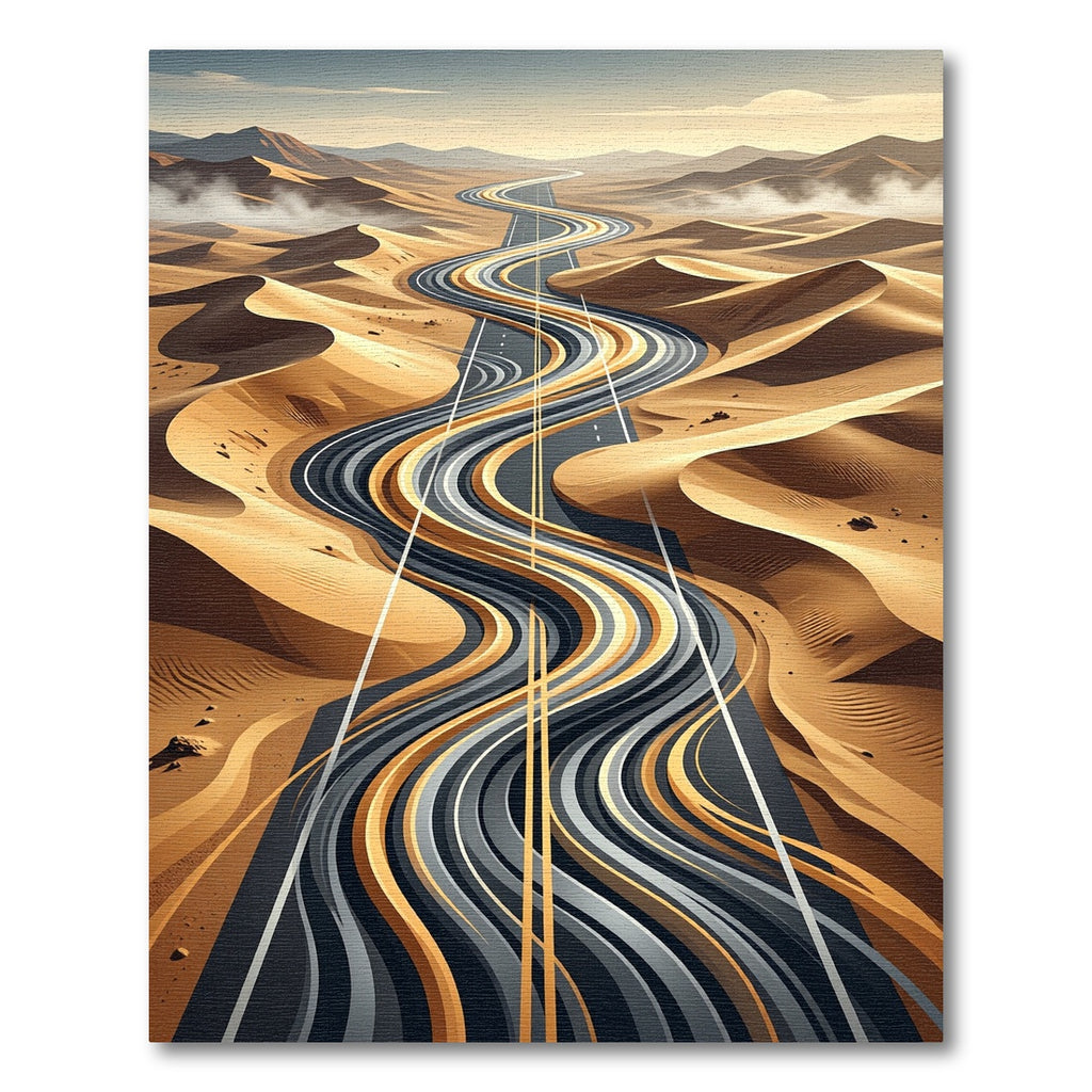 Earthy Golden Winding Desert Road Rug