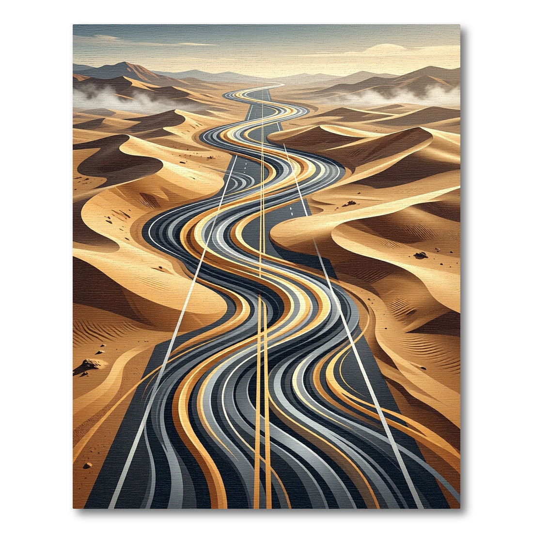 Earthy Golden Winding Desert Road Rug