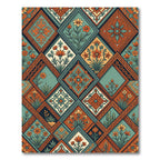 Terracotta Teal Floral Diamond Tile Rug