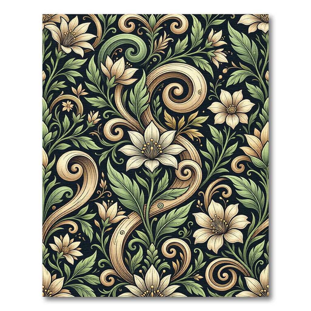 Elegant Ivory Floral Cream Swirl Art Rug
