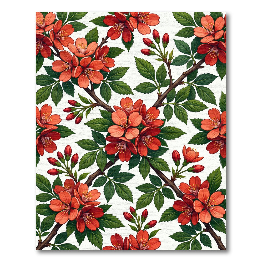Vibrant Coral Branch Blossom Garden Rug