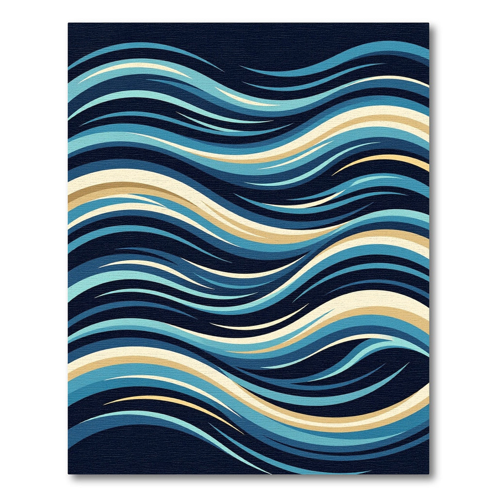 Abstract Navy and Golden Wave Fluid Rug