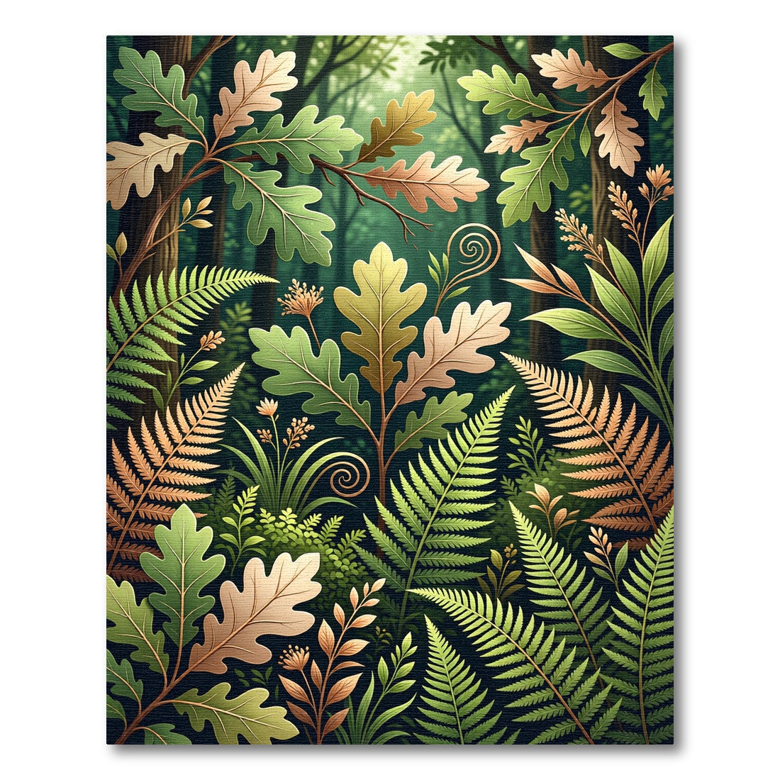 Enchanted Forest Leaves and Ferns Rug
