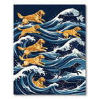 Surfing Golden and Black Dog Waves Rug