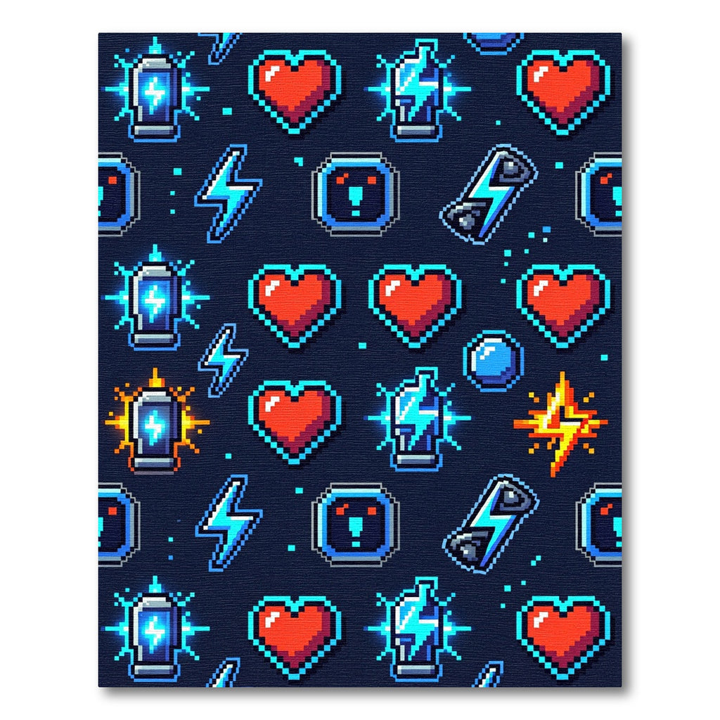 Vibrant Pixelated Neon Gamer Heart Rug