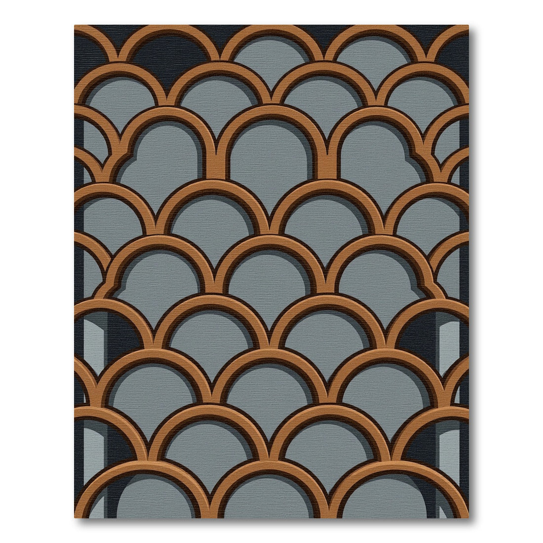 Geometric Copper Arches on Slate Gray Rug