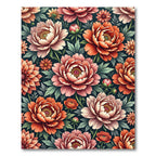 Coral Pink Peony Floral Illustration Rug