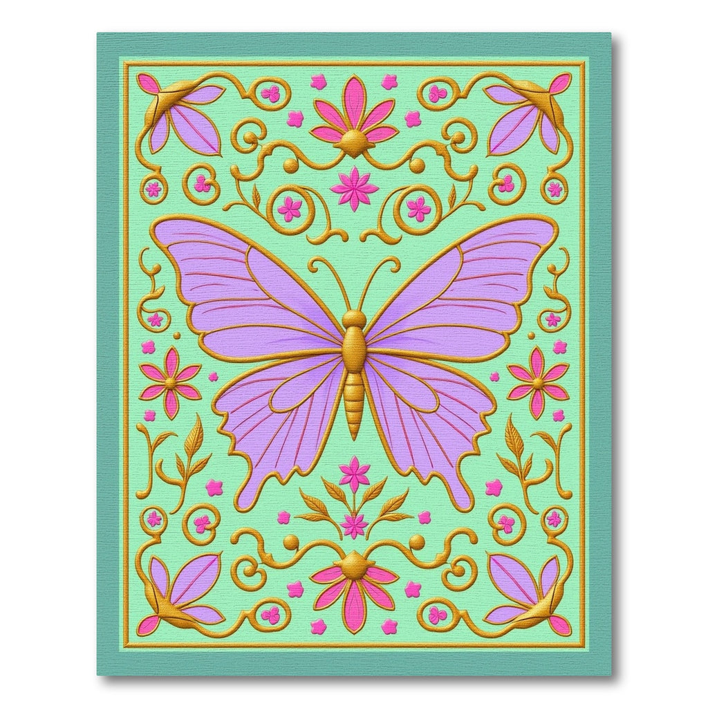 Lavender Butterfly Golden Floral Swirls Rug