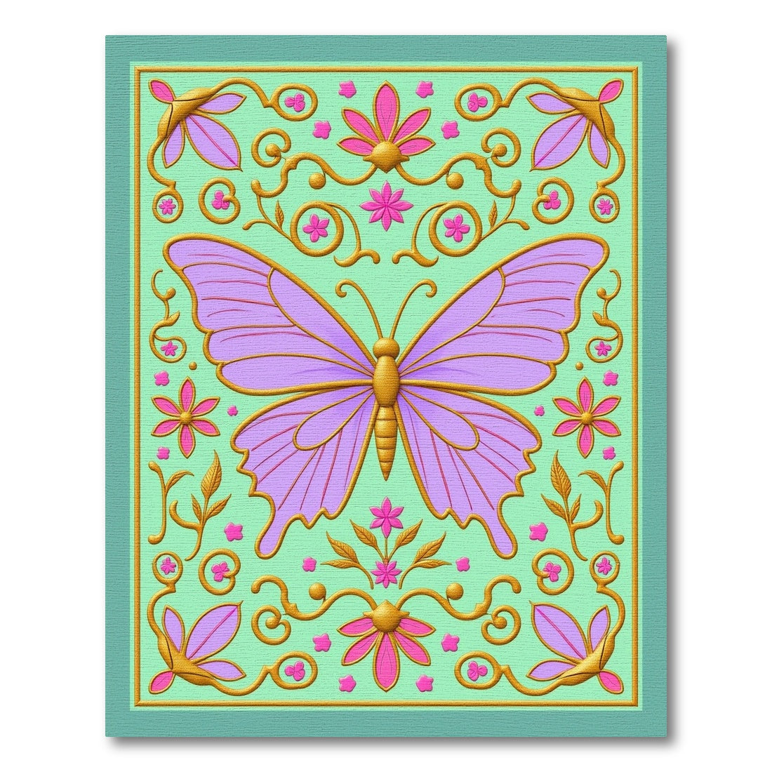 Lavender Butterfly Golden Floral Swirls Rug