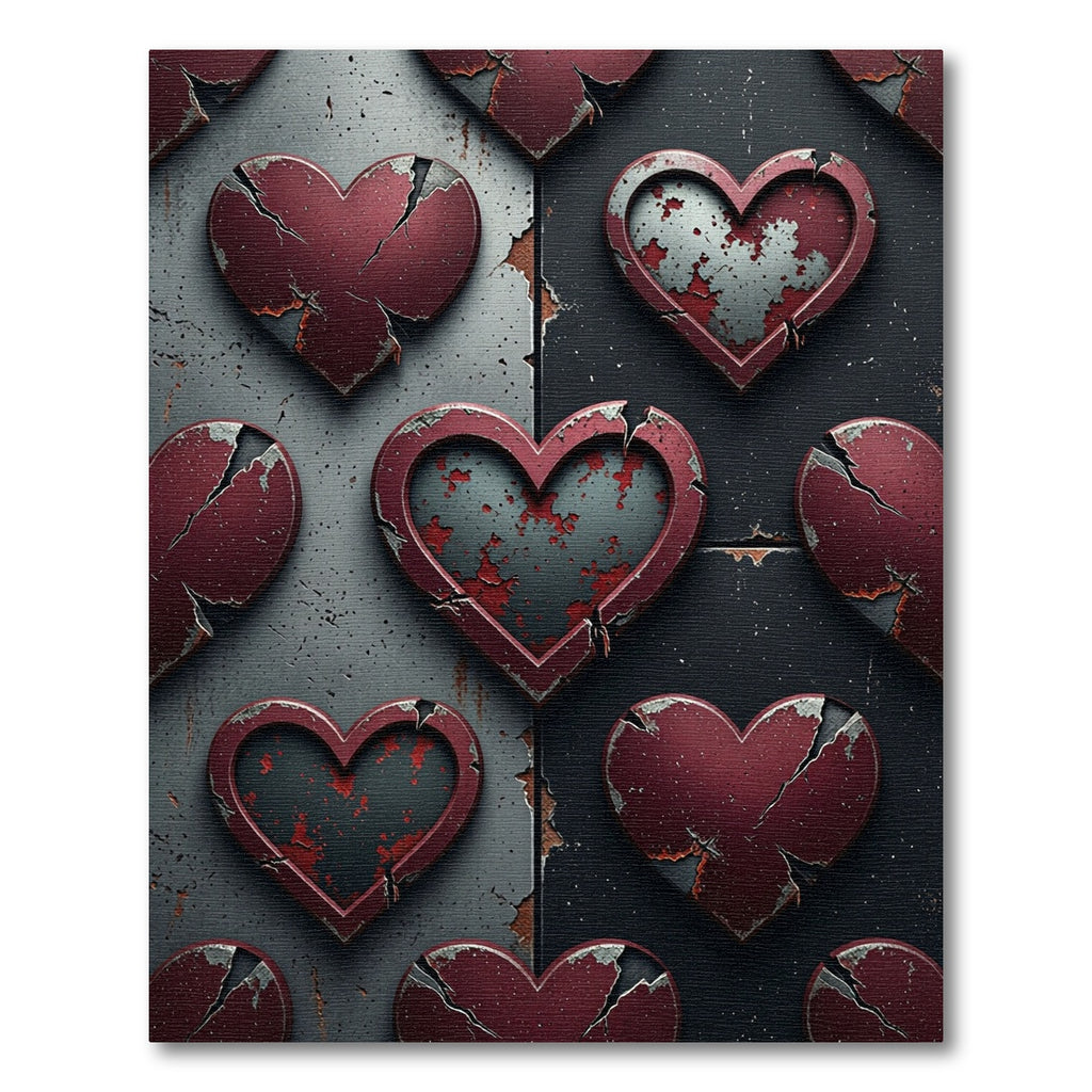 Cracked Hearts Red Metal Background Rug