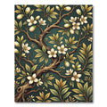 Golden White Blossoms on Forest Green Rug