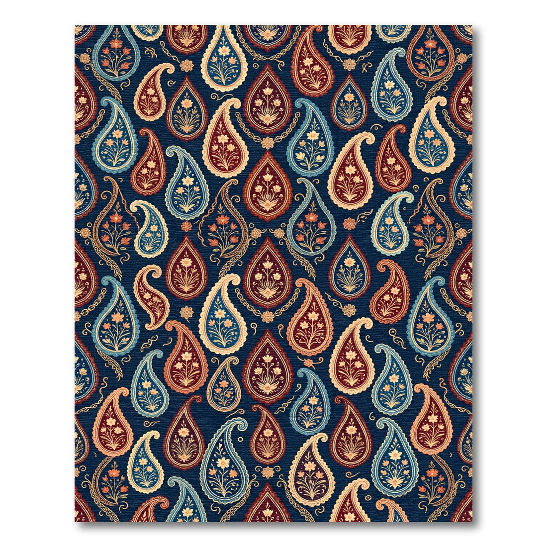 Elegant Navy Blue Ornate Paisley Rug