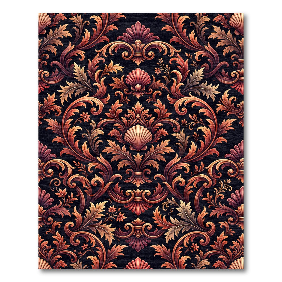 Ornate Copper Floral Acanthus Swirl Rug