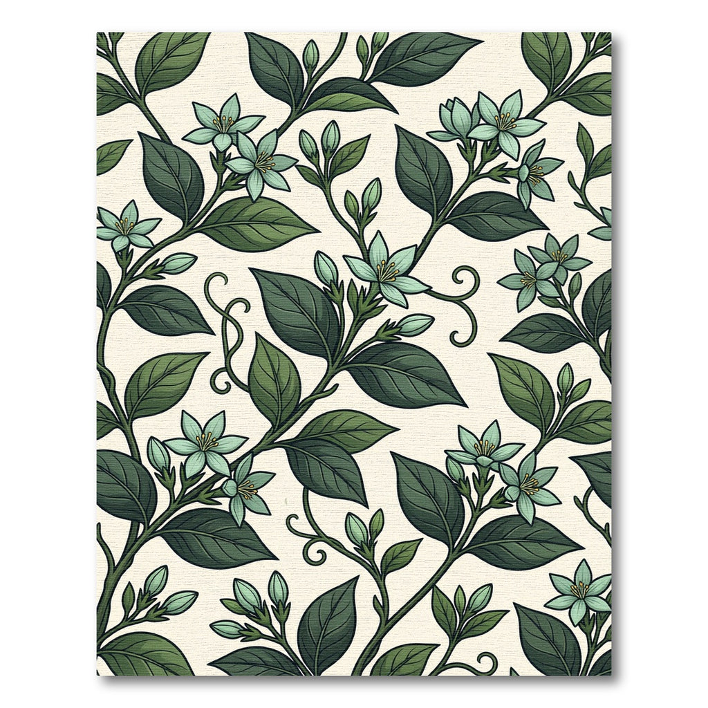 Lush Green Botanical Jasmine Vine Rug