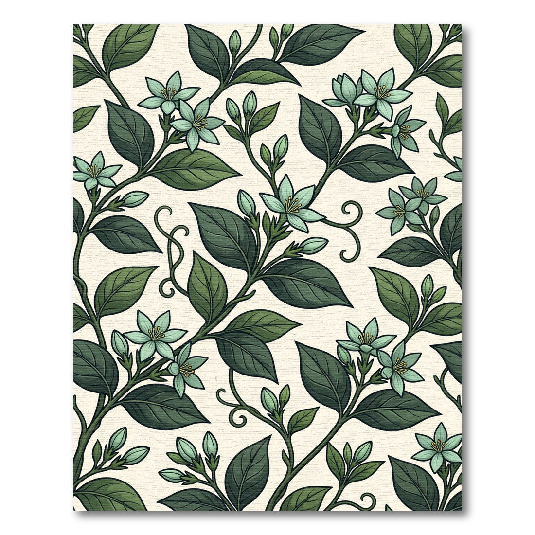 Lush Green Botanical Jasmine Vine Rug