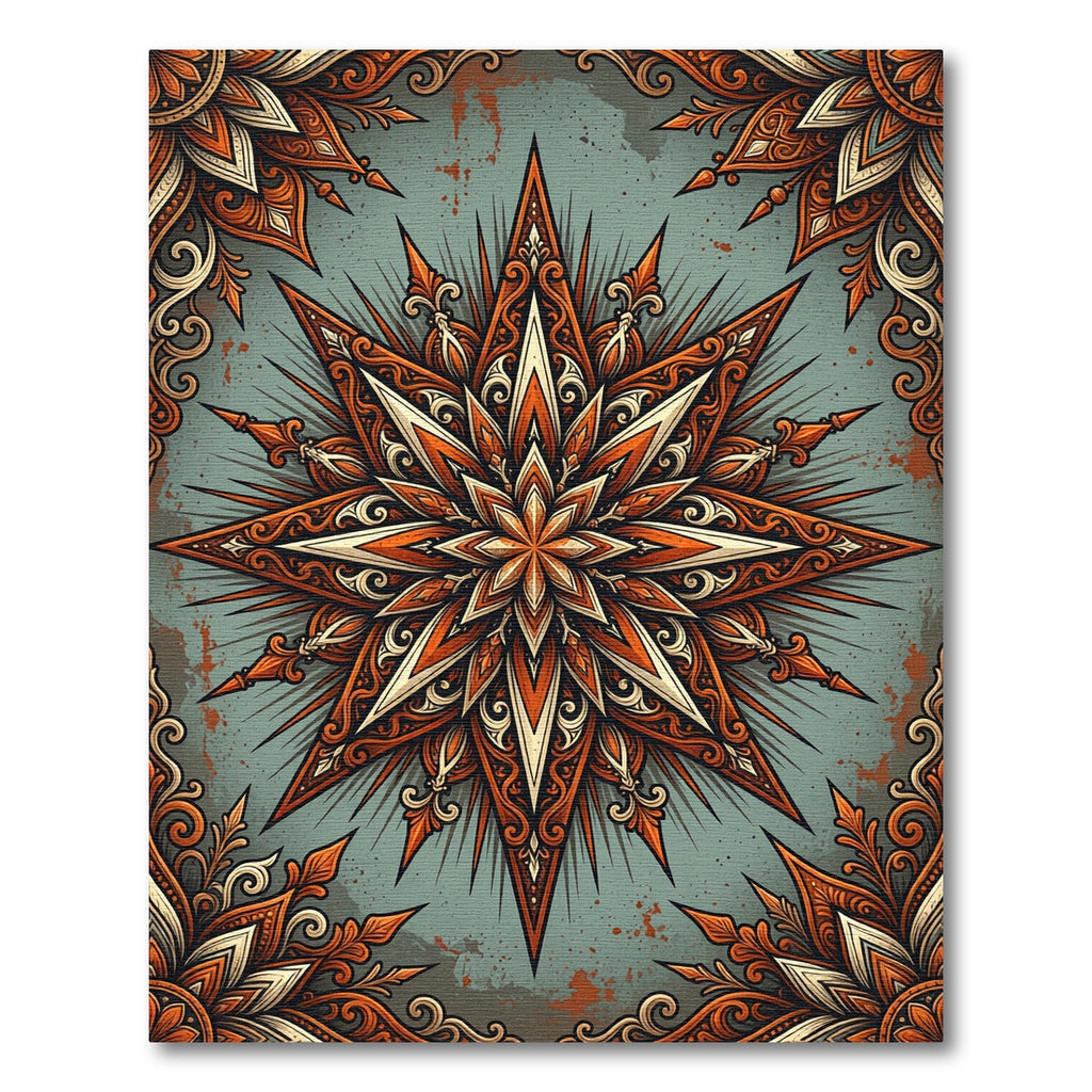 Ornate Burnt Orange Starburst Medallion Rug