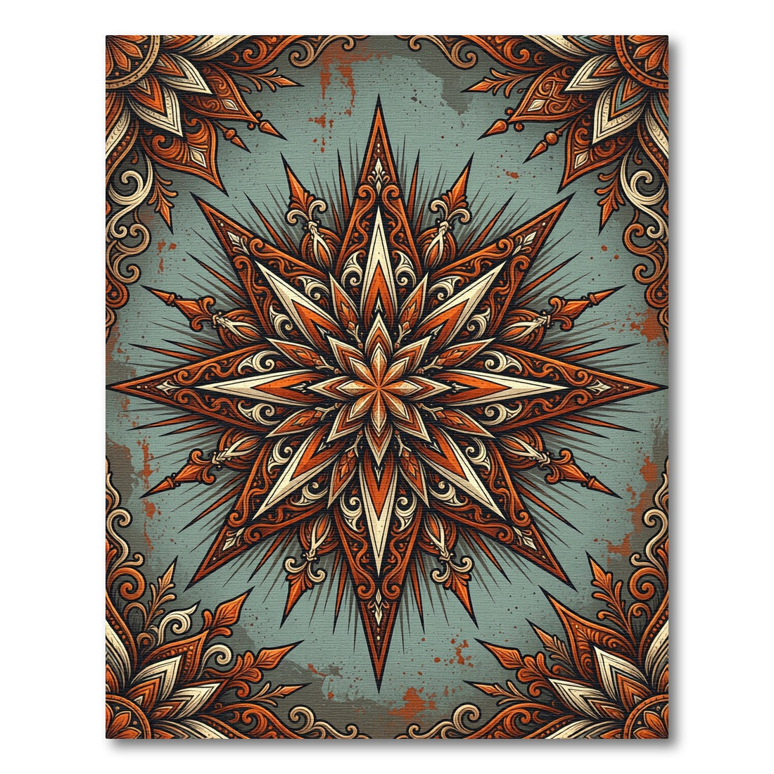 Ornate Burnt Orange Starburst Medallion Rug