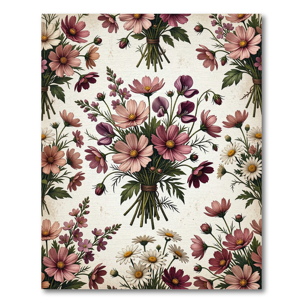 Vintage Pink Cosmos Floral Bouquet Rug
