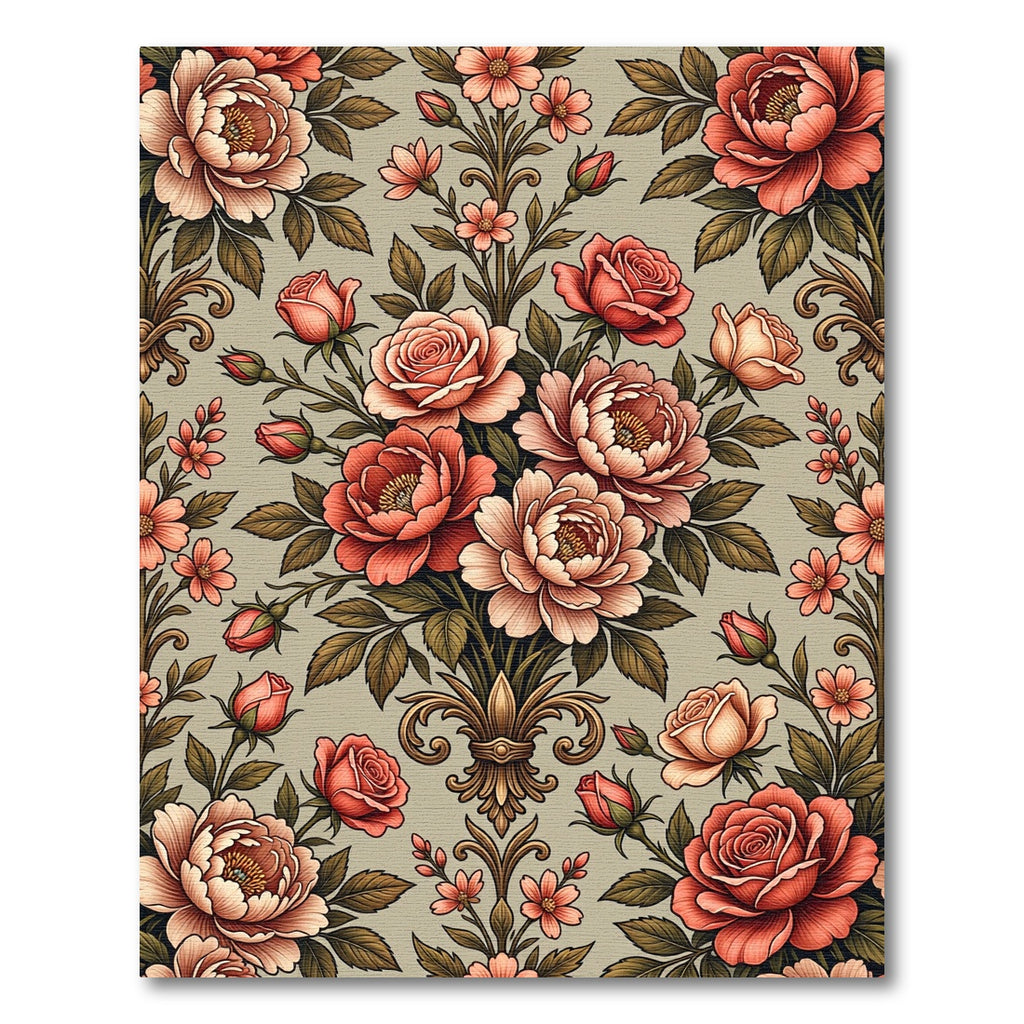 Blush Coral Floral Damask Bouquet Rug
