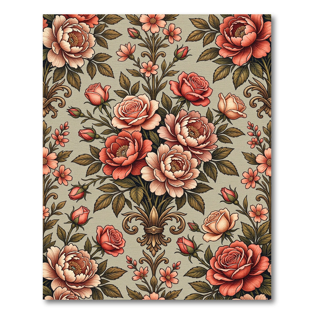 Blush Coral Floral Damask Bouquet Rug