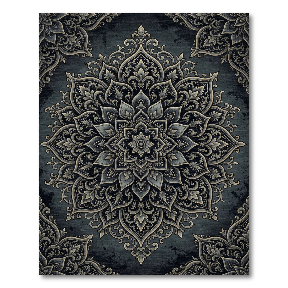Midnight Charcoal Ornate Floral Medallion Rug