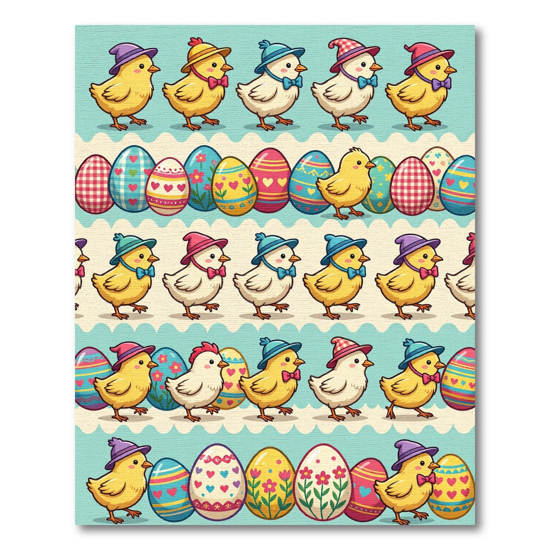 Whimsical Easter Chick and Egg Striped Rug