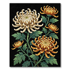 Golden Chrysanthemum Floral Black Botanical Rug