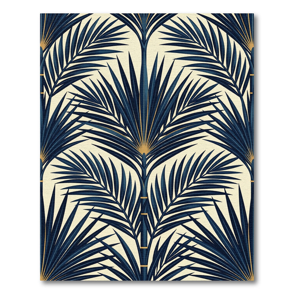 Art Deco Navy Gold Palm Fronds Rug