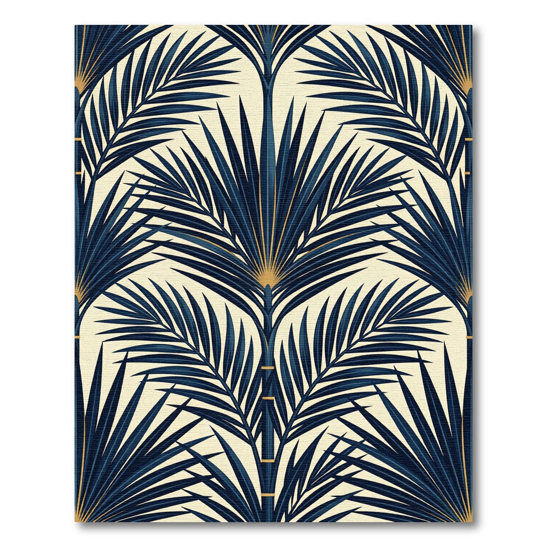 Art Deco Navy Gold Palm Fronds Rug
