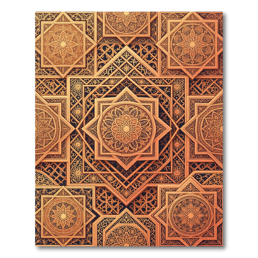 Golden Intricate Star Mandala Rug