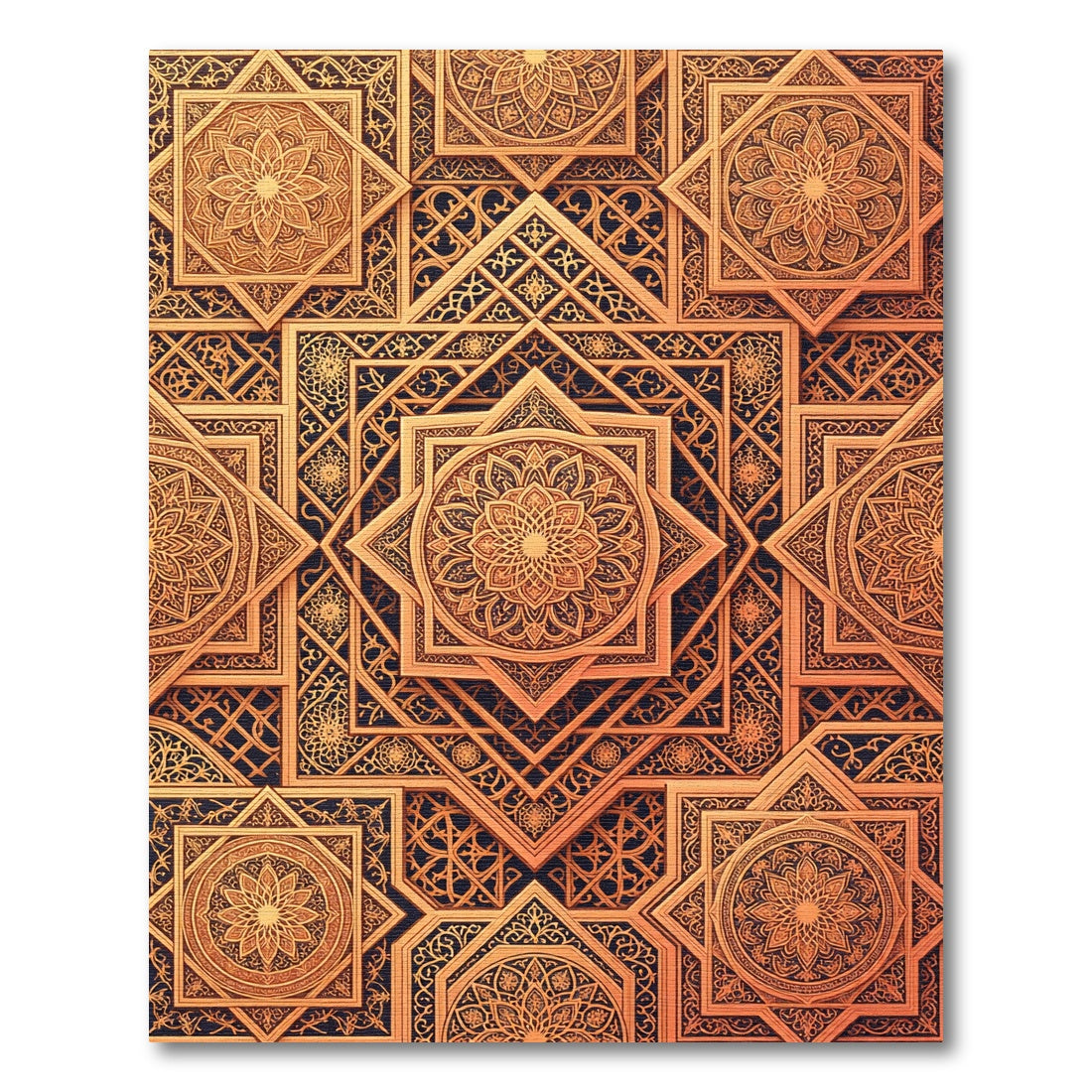 Golden Intricate Star Mandala Rug