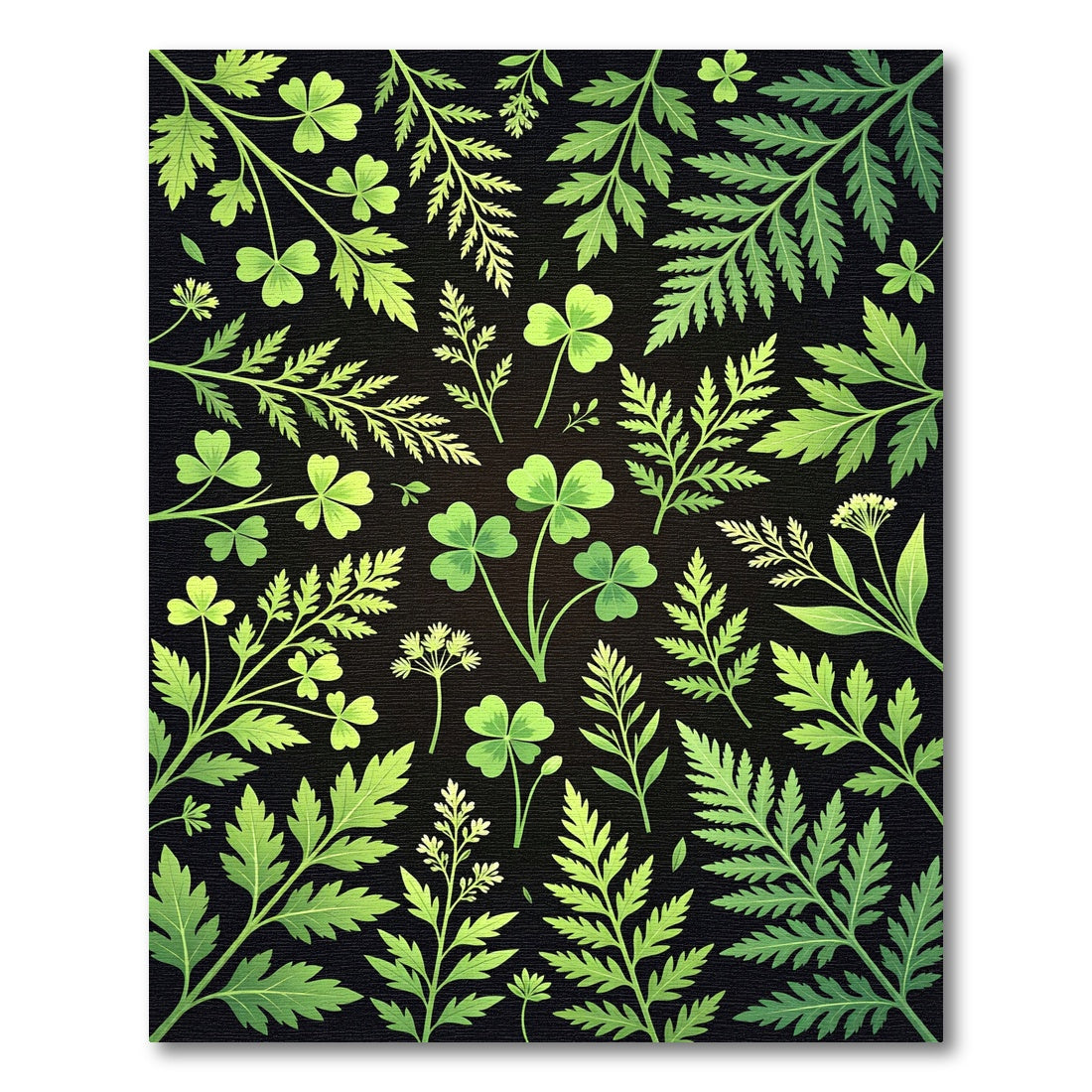 Green Clover Fern Botanical Arrangement Rug