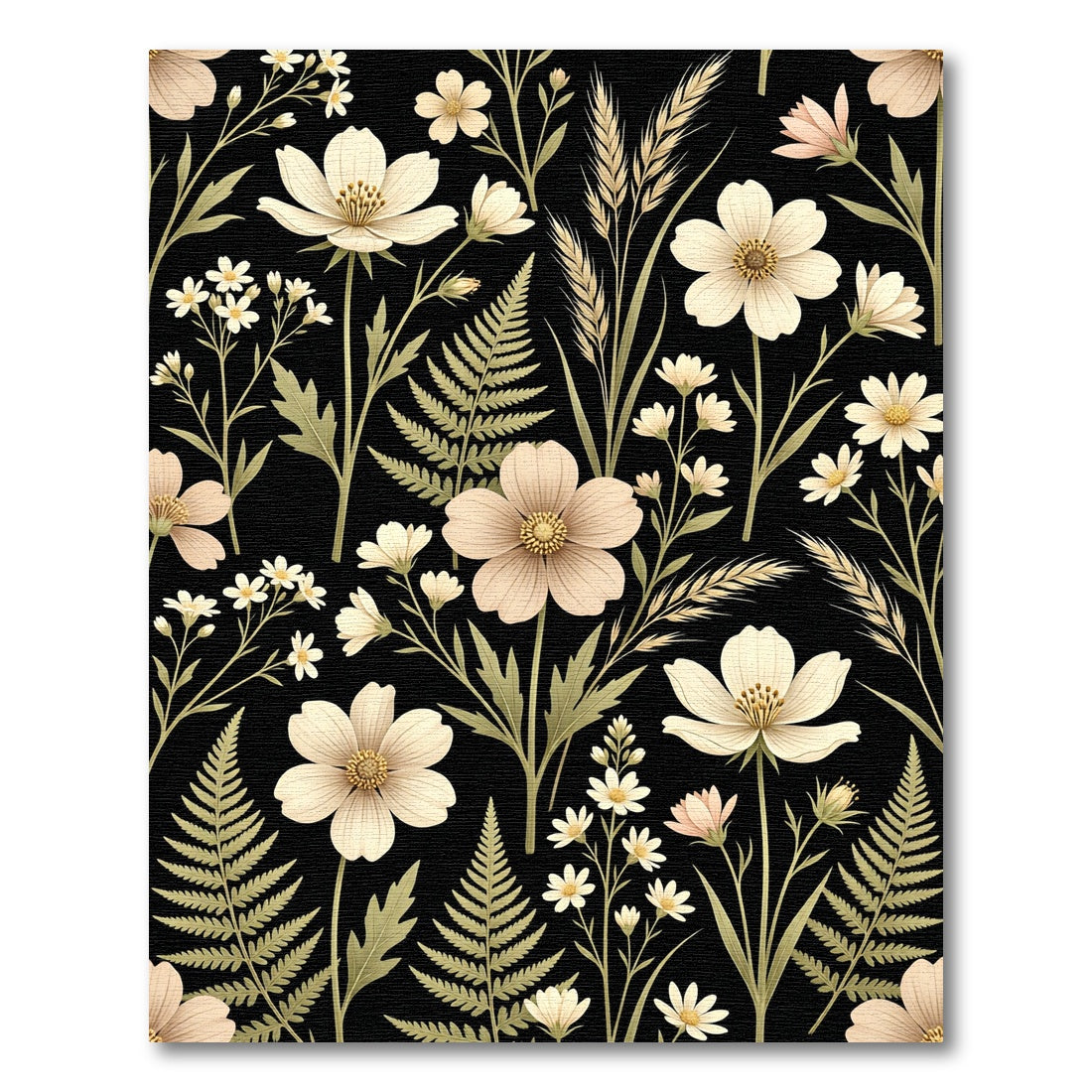 Cream Floral Fern Field Arrangement Rug