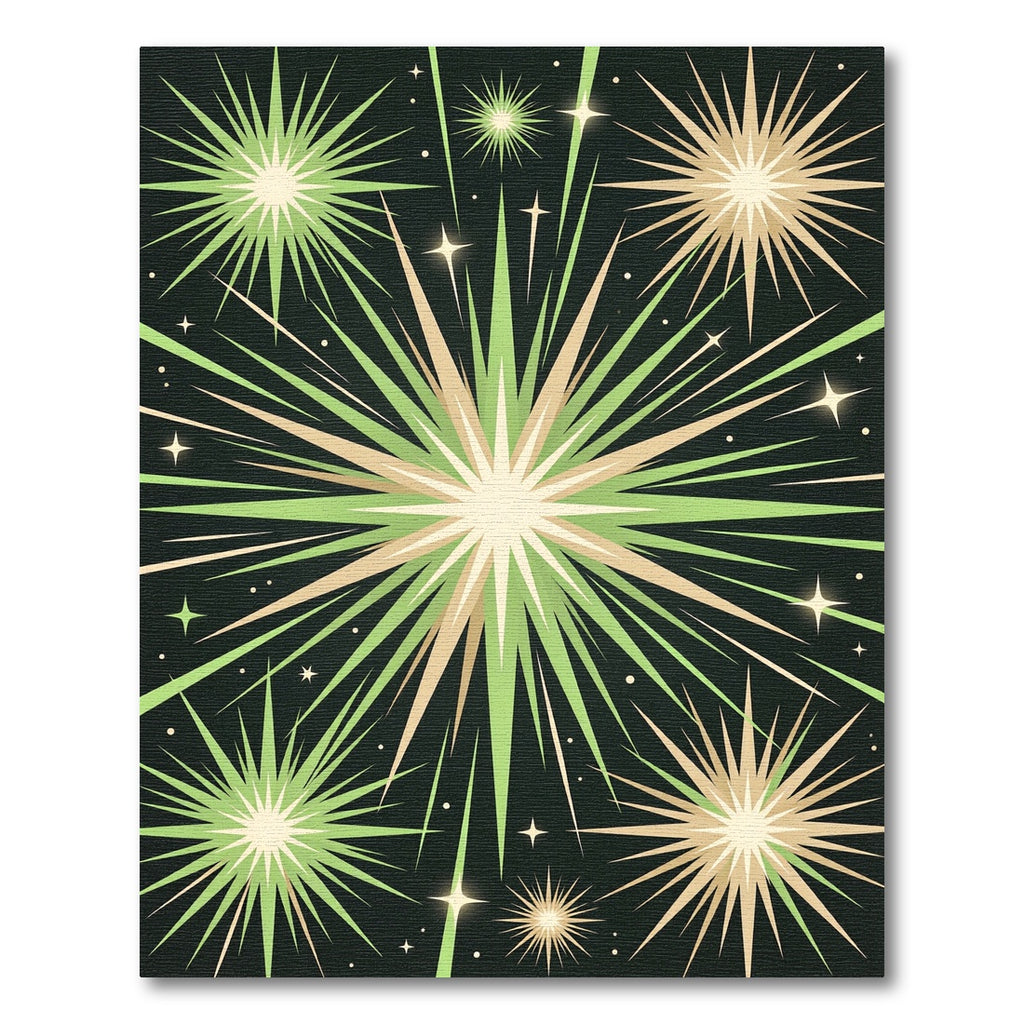 Mid-Century Olive and Gold Starburst Rug