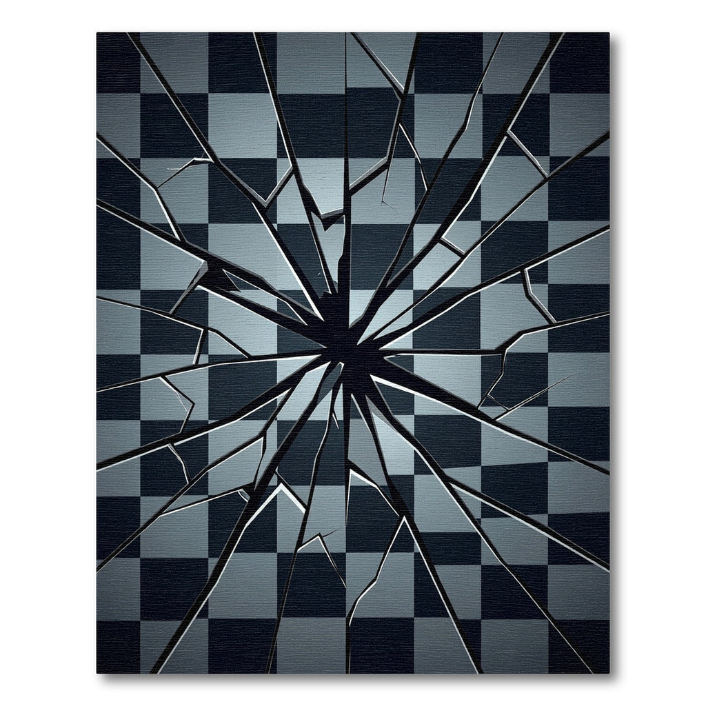 Dark Gray Cracked Checkered Field Rug