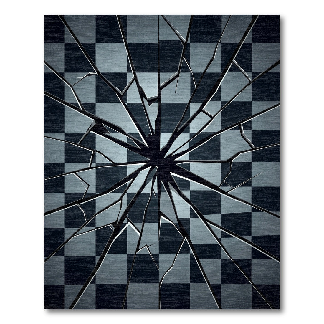 Dark Gray Cracked Checkered Field Rug